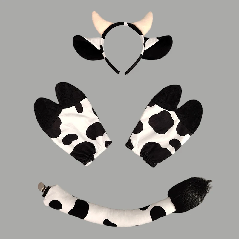 Pluche Dier Oor Hoofdband Hoef Staart Ezel Giraffe Koe Party Lolita Cosplay Props Maskerade Halloween Kostuum Set Hoofddeksel