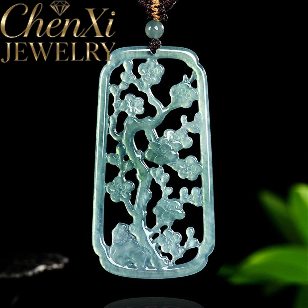

Natural Blue Water Jadeite Hollowed-Out Plum, Orchid, Chrysanthemum And Bamboo Pendant Luxury Quality Fashion Jewelry Exquisite