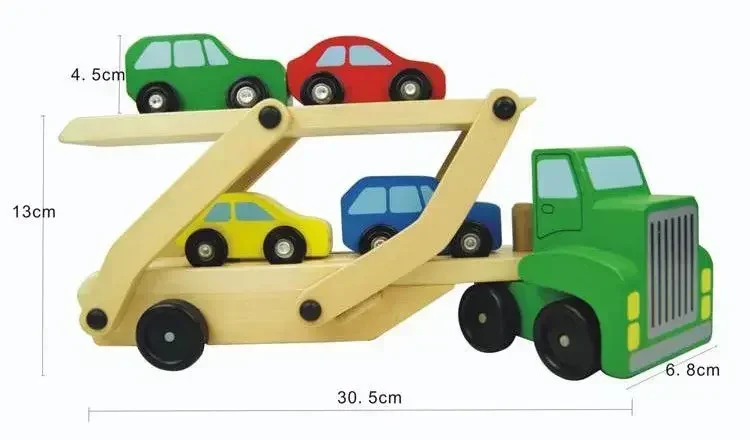 Educatieve Diecasts Grappige DIY Houten Vrachtwagen Speelgoed Dubbeldeks Trailer Automodel Vroege Kleurrijke Voertuigblokken Set Kinderen Cadeau