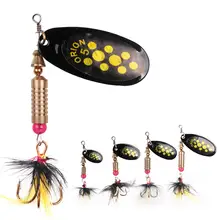1pcs/lot Rotating Spinner Fishing Lure 3.5g/4.5g/7g/9g/12g Spoon Sequins Metal Hard Bait Wobblers Bass Pesca With Feather Hooks 1