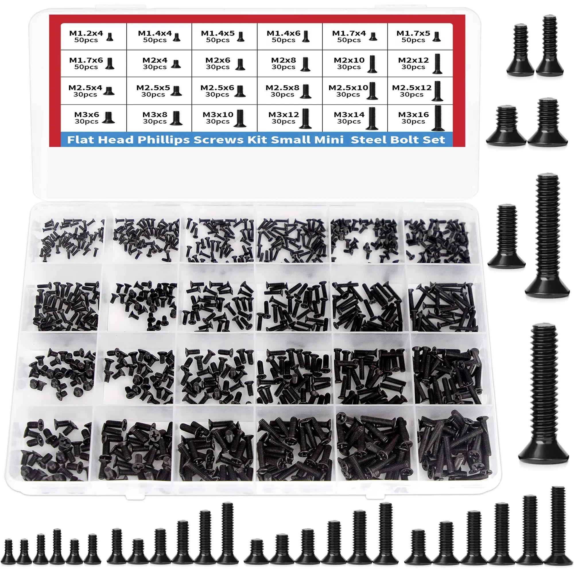 860 PCS Small Computer Screws Assortment Kit, Black Tiny Eyeglass Screws M1.2 M1.4 M1.7 M2 M2.5 M3, PC & Laptop SSD Hard Drive C