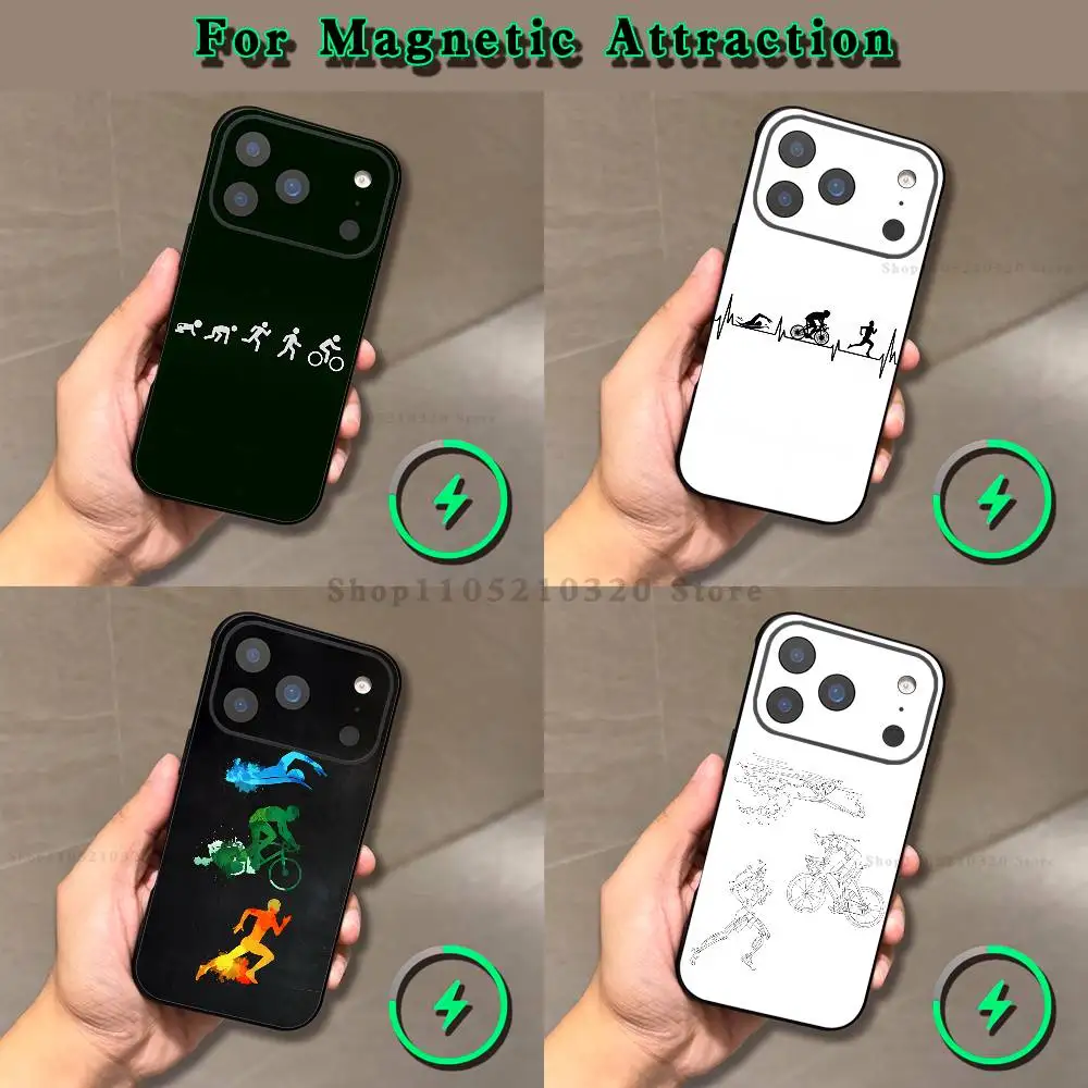 

Triathlon Swim Bike Run Phone Case For iPhone 16,17,15,14,13,12,11,Pro,Max,Plus,E,Air,Mini Magnetic Magsafe Frosted Black soft