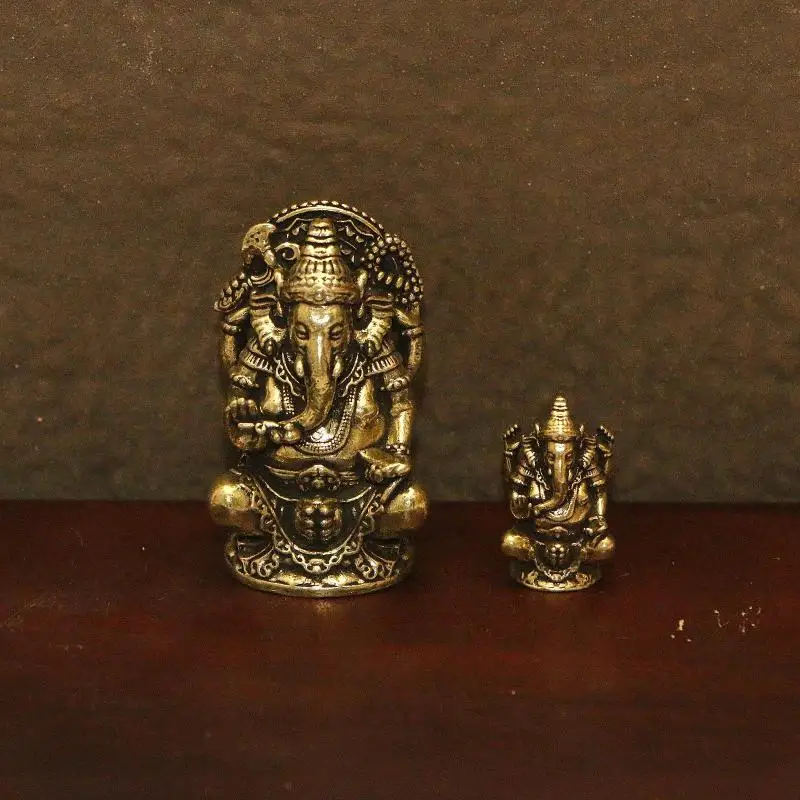 SI1/3pcs for Home Office Desk Decor, Wealth Luck Blessing Gift Thai Ganesha Brass Statue​ - Elephant God Figurine