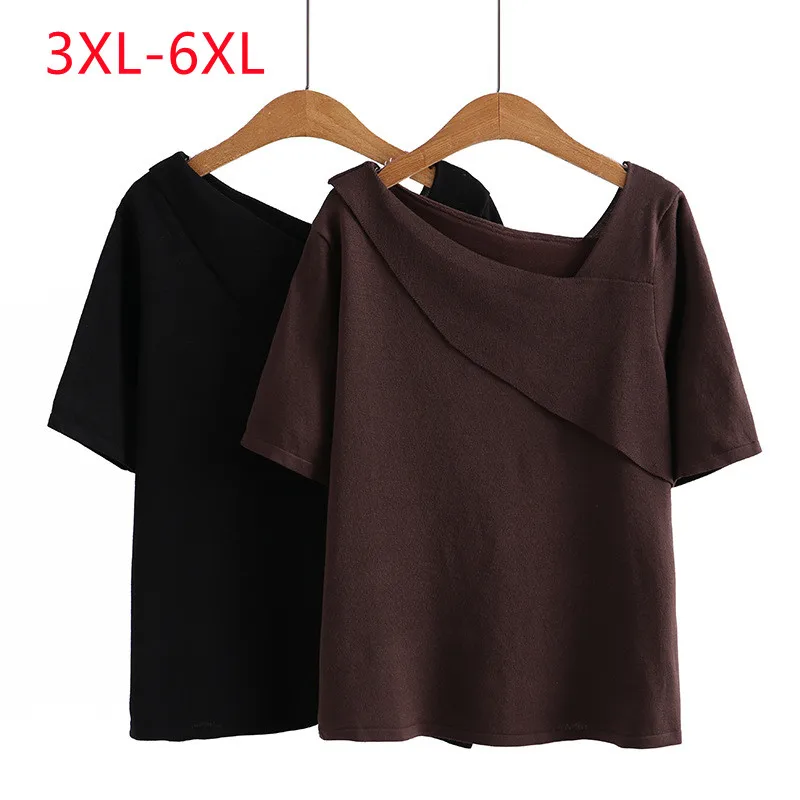 

New 2023 Ladies Summer Plus Size Tops For Women Large Size Short Sleeve V-neck Black T-shirt 3XL 4XL 5XL 6XL