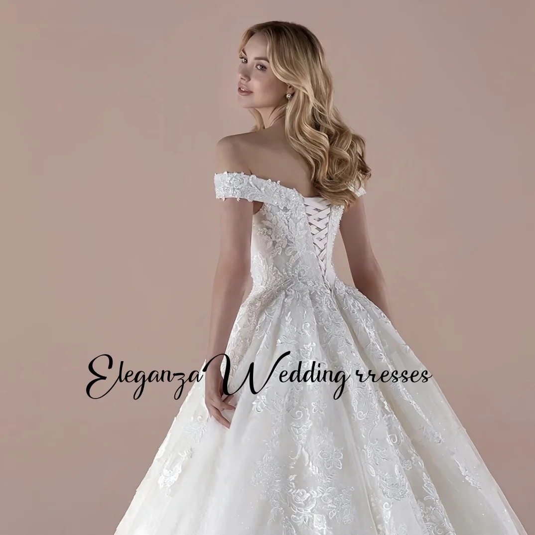 Customized Elegant Lace Wedding Dress Sweetheart Off Shoulder Appliques Beaded Bridal Gown Bride Marriage  Vestidos De Novia