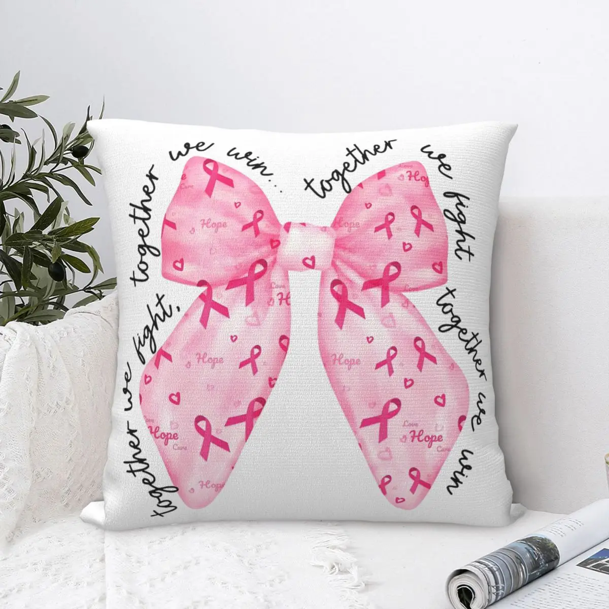 Breast Cancer Awareness Month Bow Pillowcases Car Cushion Case Funny Decorative Pillowcase 45*45