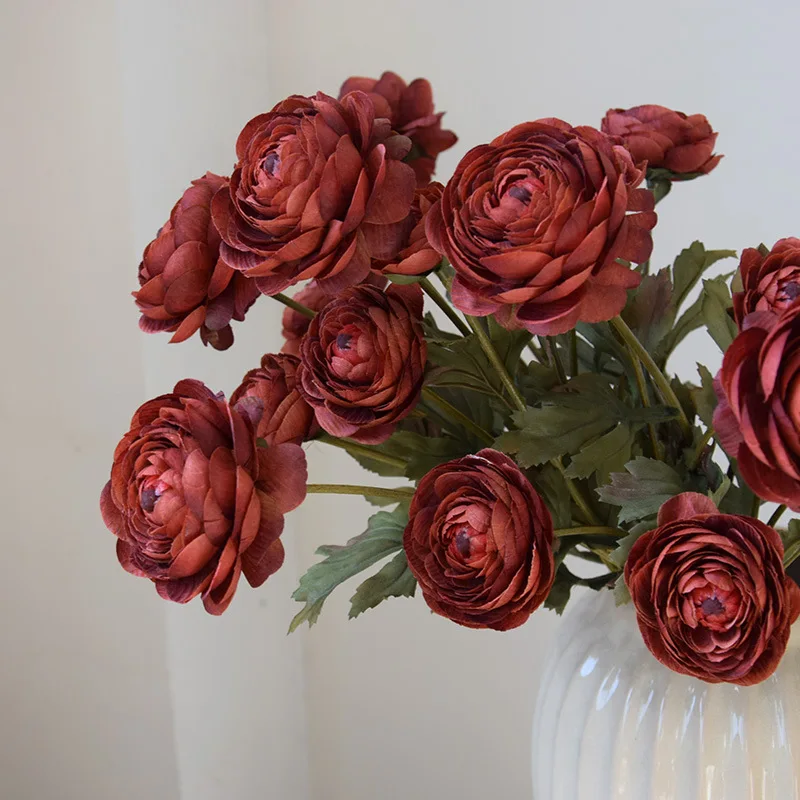 5 Stück Künstliche 3-Köpfige Herbst-Pfingstrosen Seidenblumen DIY Brautstrauß Hochzeitsdekoration Tautropfen-Lotus Heim-Party Tischdekoration Blumenschmuck – Detail 13