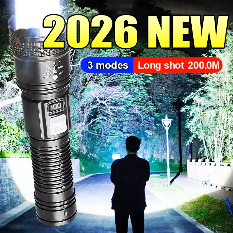 2026 Super Powerful Flashlight USB Rechargeable LED Flashlight Torch Ultra Powerful Flashlight Waterproof Outdoor Camping Hiking