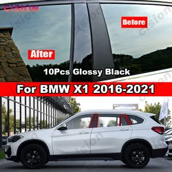 For BMW X1 F48 2016-2021 Glossy Black Carbon Car Door Window BC Column Pillar Posts Cover Trim Mirror Effect PC Material Sticker