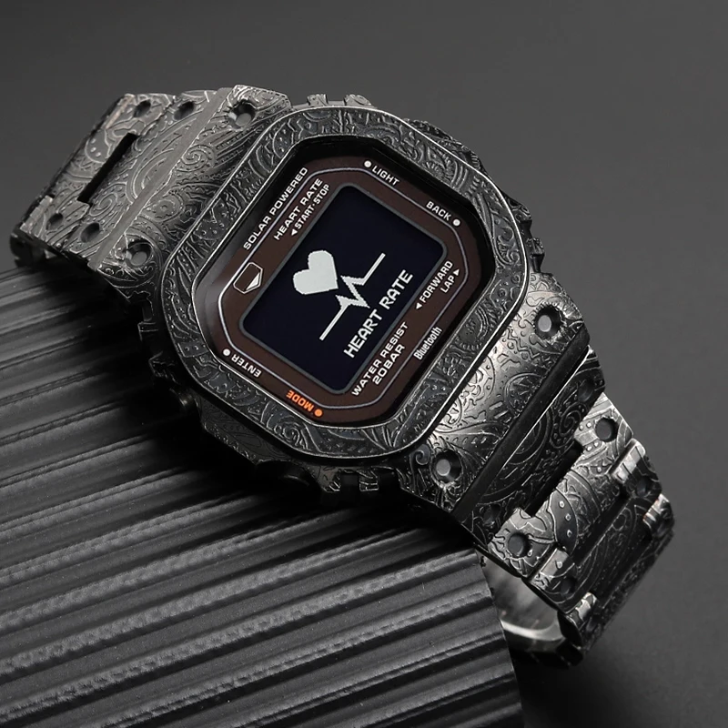 

DW-H5600 Mod Kit Retro Carving Stainless Steel Case&watchband matel Bracelet shell bezel strap Kit for Casio Watch 3516 DWH5600