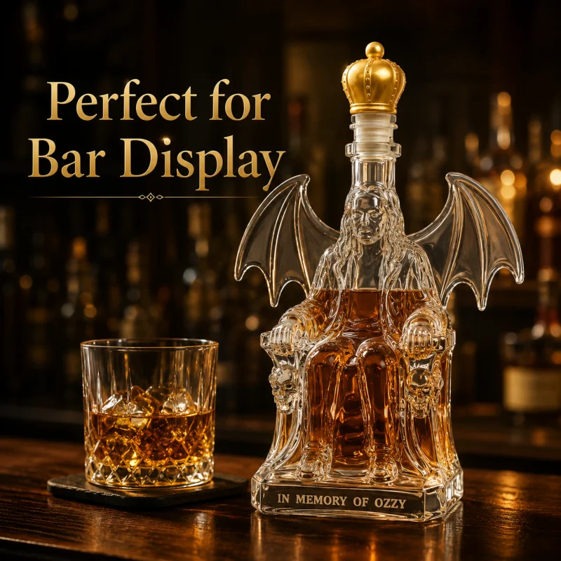 Creative Sitting Figure Glass Decanter with Bat Wings, Crown‑Top Liquor Storage Bottle Unique Bar Accessory