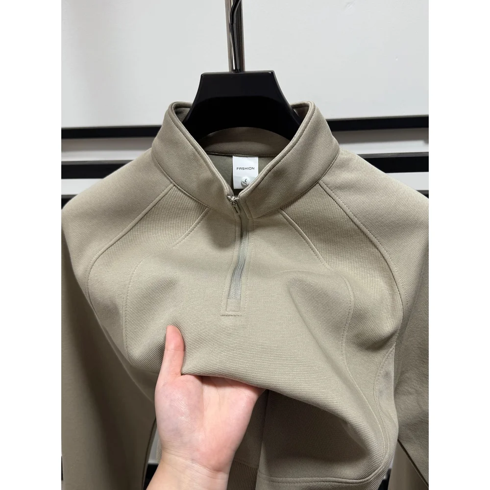 

2025 Autumn Winter Half-Zip Cotton Blend Sweatshirt Men Autumn Winter Light Mature Casual Warm Pullover