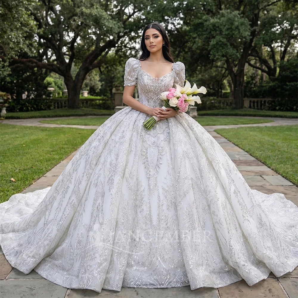 

Customized Organza Short Sleeves Princess Wedding Dress Decal Bridal Ball Dress Ball Gown Customization vestidos de novia boda