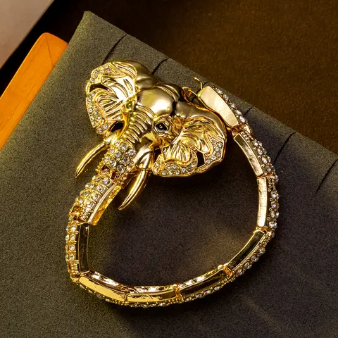 1 Vintage Luxury Bracelet with Rhinestone Inlay in the Shape of an Elephant, Suitable for Women's Daily Wear, Dance Party Accessories, and as a Gift