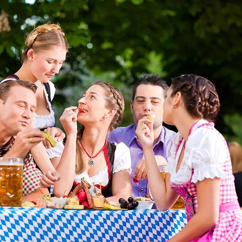 Oktoberfest  Disposable Tablecloth Bavarian Flag Check German Beer Festival Decor Blue White Table Cover Home Party Supplies