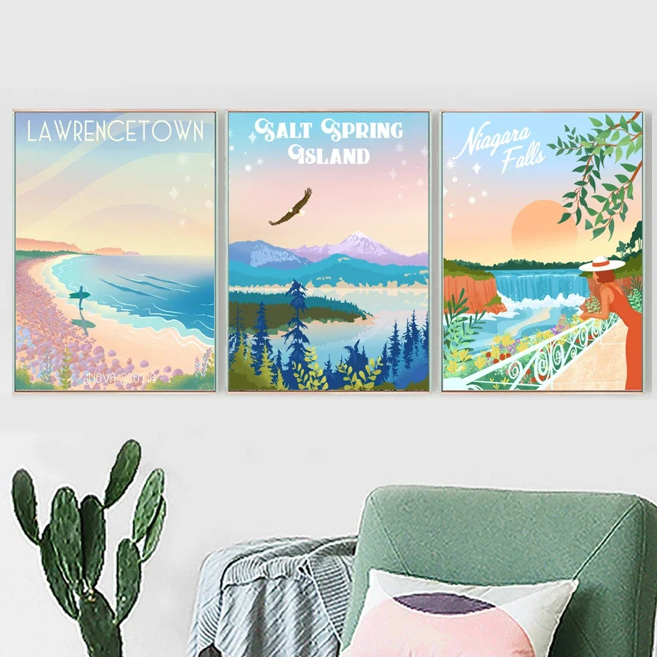 Beach River Sunset Falls Scandinavian City Abstract Art Posters Prints Canvas Painting Wall Pictures For Living Room Home Decor