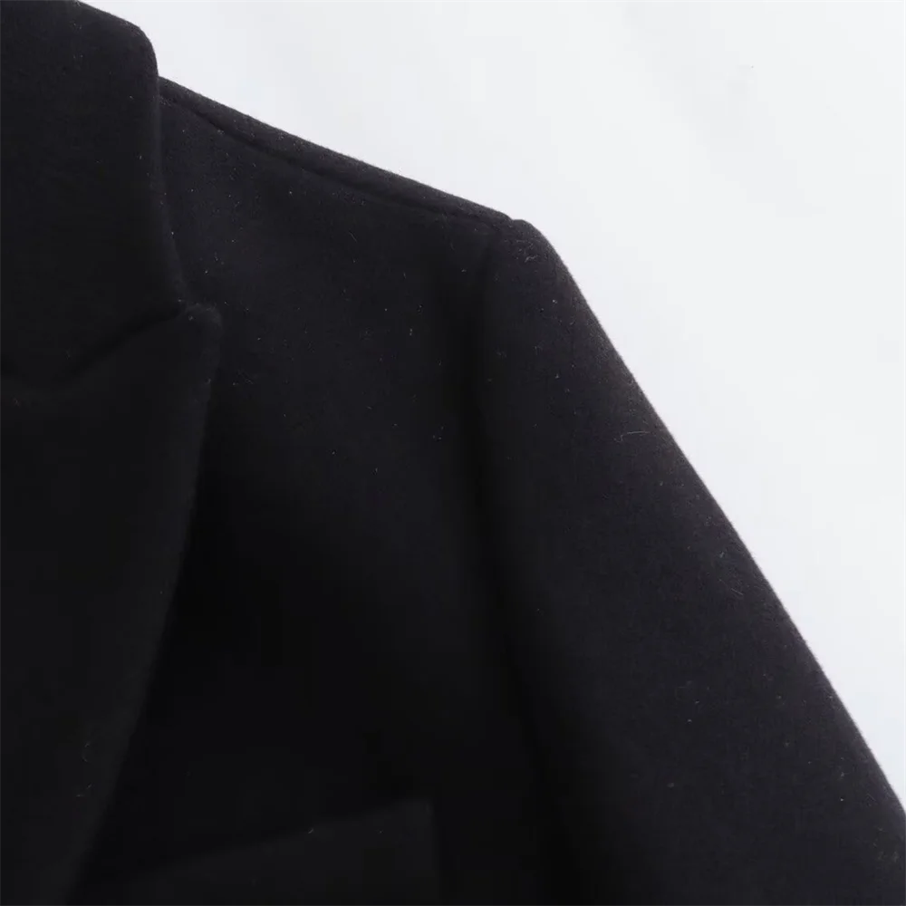 PB & ZA2024ฤดูใบไม้ร่วงเสื้อแจ็คเก็ตตัวยาวรุ่นหลวมๆสีดำกลางๆกันลมสะอาด