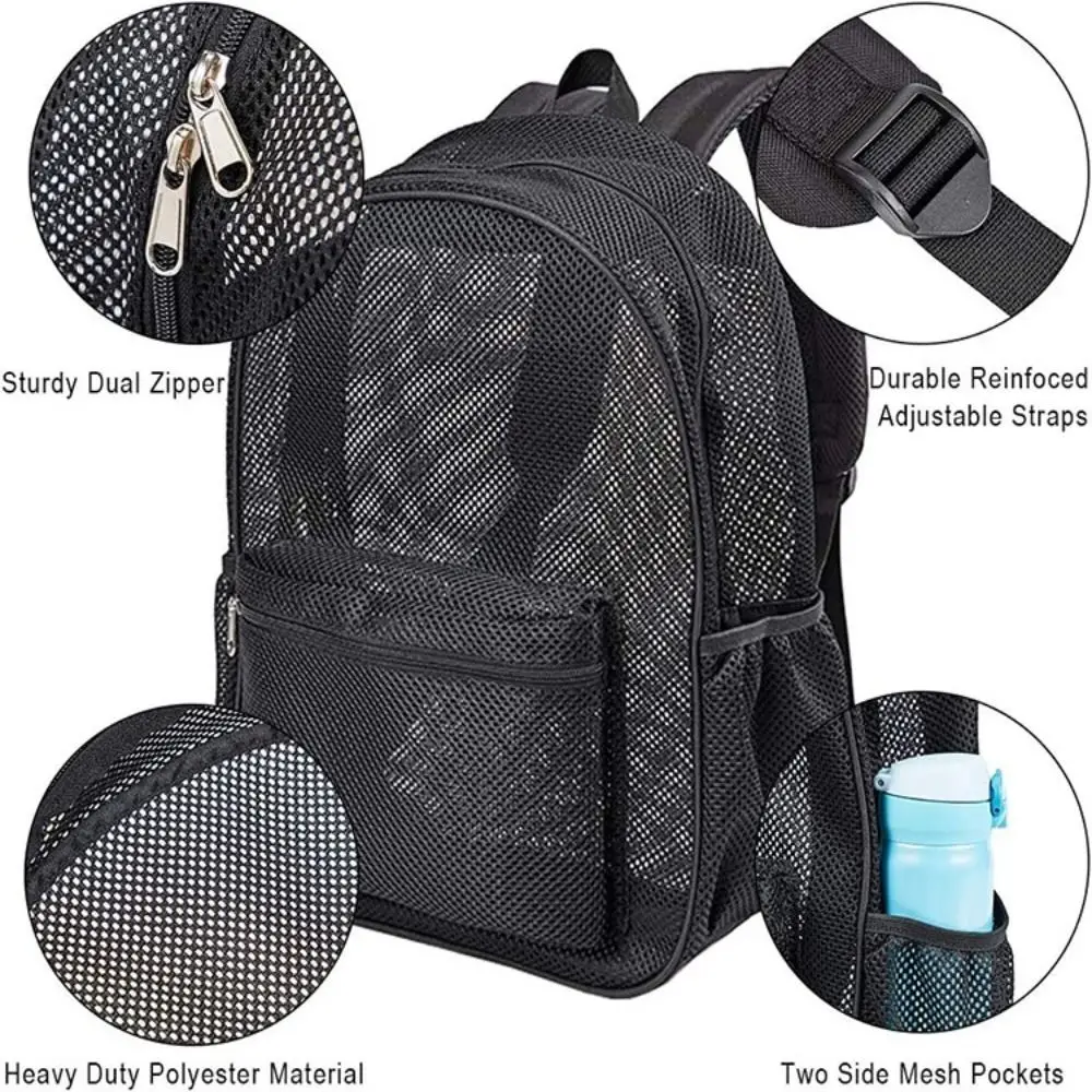 

Portable 20-35L Mesh Rucksack Polyester Thickened Transparent Backpack Heavy Duty Light Weight Breathable Student Bag Women