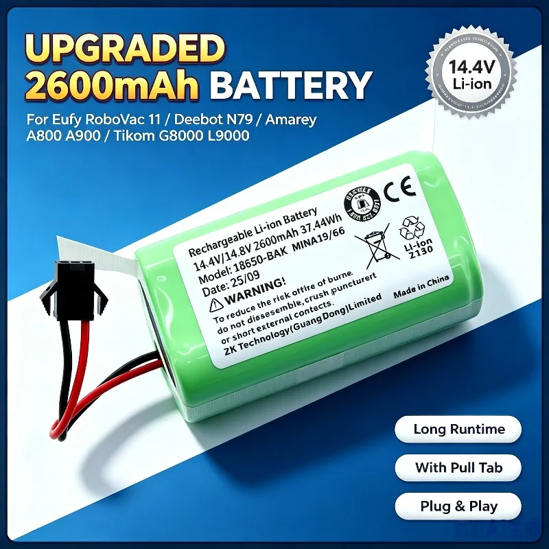For Eufy RoboVac 11 Battery 14.4V 2600mAh for Eufy RoboVac 11 Deebot N79 Amarey A800 A900 Tikom G8000 L9000 Robot Vacuum Cleaner