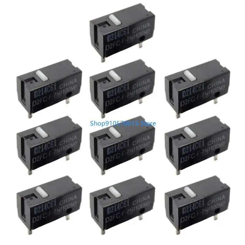 B95C 2/10Pcs WhiteDots Mice Micro Switches D2FC-F-7N(100M) Mice Micro Button 3Pin 0.74N 100Millions Clicks Time