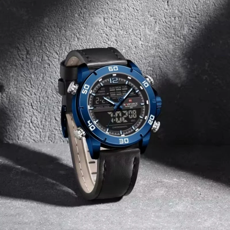 NAVIFORCE 9253L Men's Electronic Quartz Watch Waterproof Night Light Calendar Sports Leather Strap Fashion relojes hombres