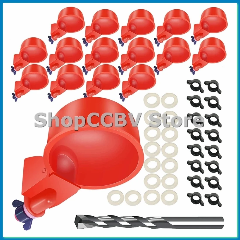

16 Pack Automatic Chicken Waterer Cups Poultry Waterers Poultry Water Feeder Chicken Water Cups with Drill Bit-A33R