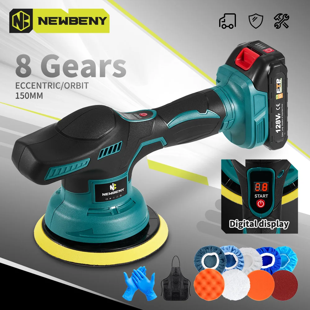 NEWBENY 150mm Electric Car Polisher 8 Gears Adjustment Cordless Car Polishing Waxing Sanding Power Tools For Makita 18V Battery