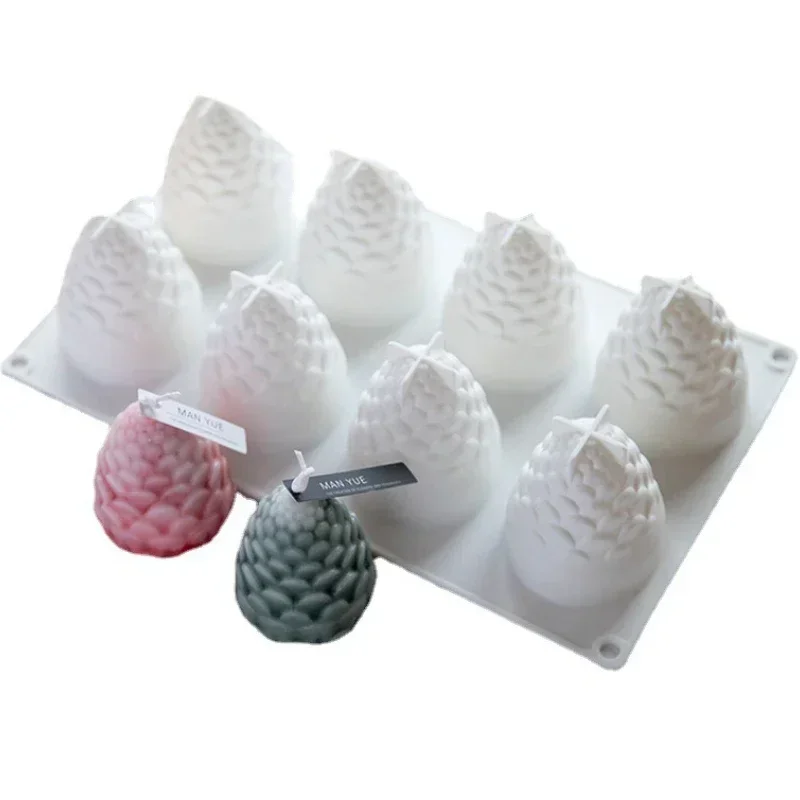 8-connected 3D Pinecone Silicone Mold Aromatherapy Candle Silicone Mold Mousse Cake Chocolate Ice Mould DIY Christmas Baking