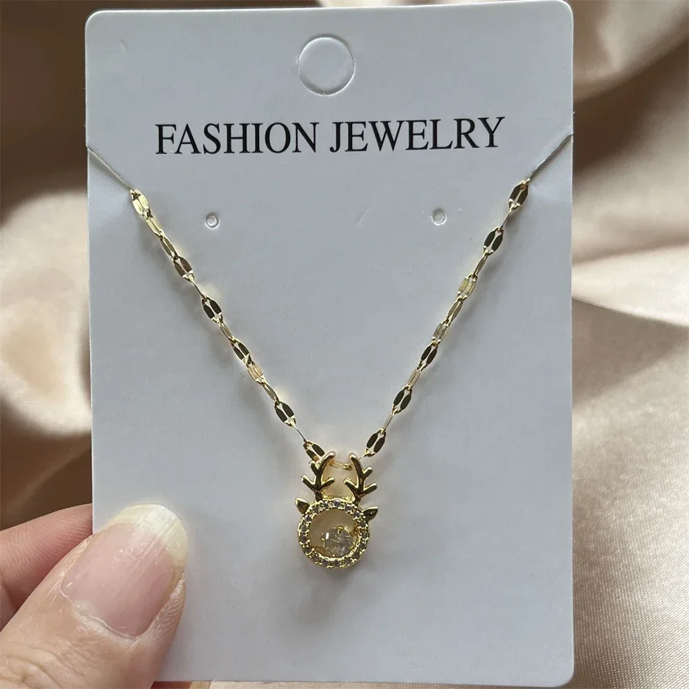 Fashion Design CZ Zircon Deer Necklaces Pendant Beautiful Jumping Crystal Jewelry Statement for Women Girlfriend Gifts (2)