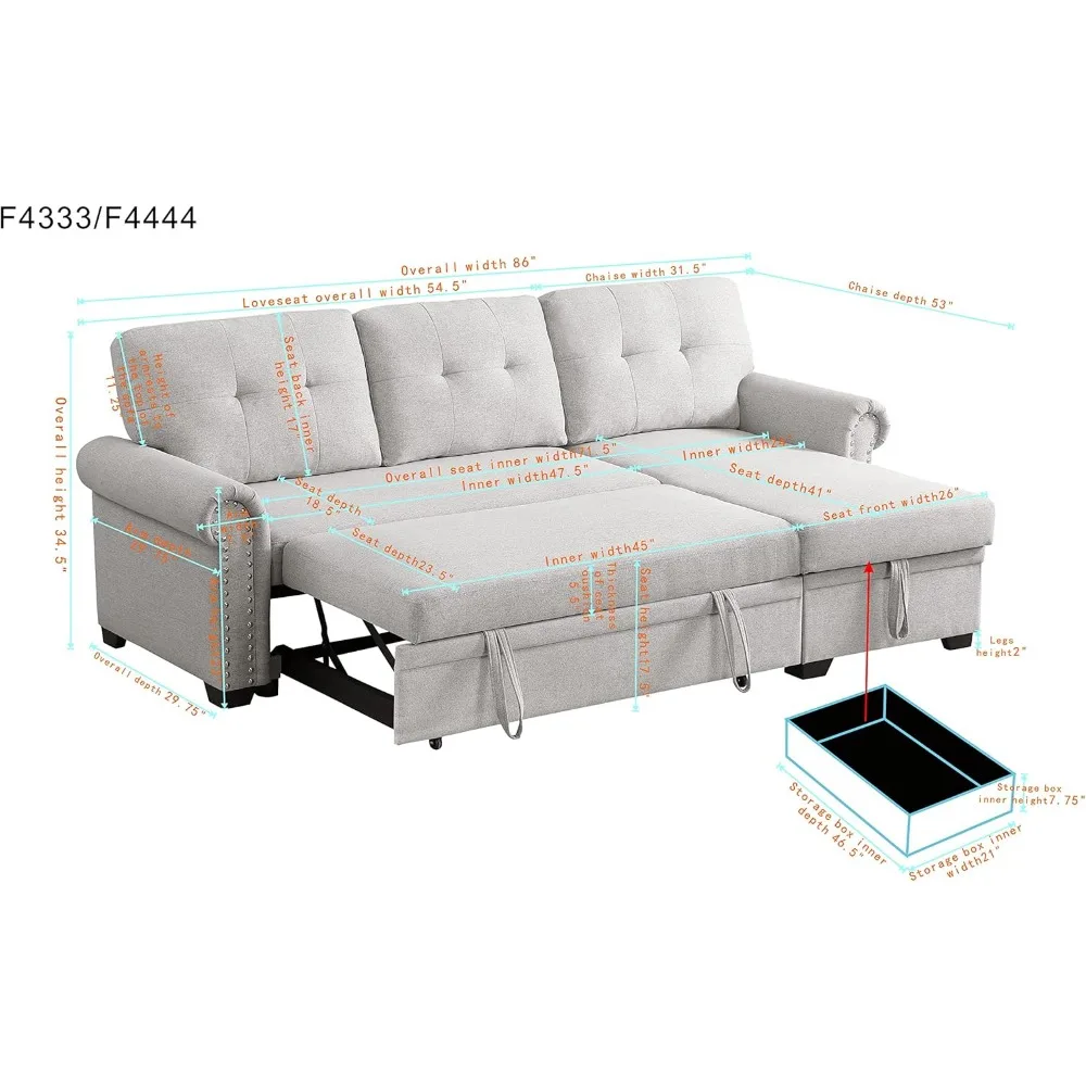 3-местный раскладной диван с шезлонгом для хранения вещей, выдвижной кровать для квартир и гостиных