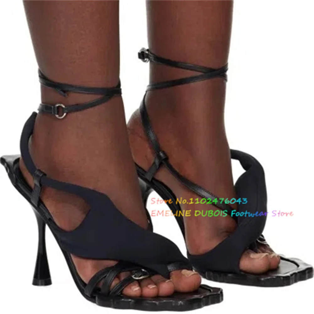 Multi Color Rivets Decor Flower High Heel Sandals Women Square Toe Slingback Ankle Strap Novelty Street Style Party Dress Shoes view 6