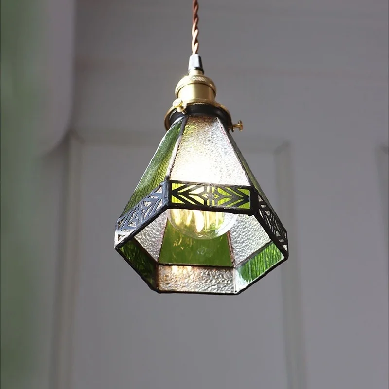 IWHD Mid Century Modern LED Pendant Lamp Living Room Kitchen Bedside Loft Home Decor Copper Green Glass Pendant Light Luminaire