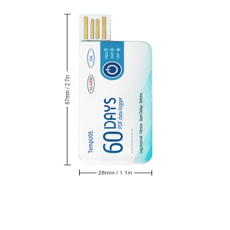 TempU05 Temperature Data Logger 60 Day Single Use Temperature Analyzer PDF Report USB Temperature Logger