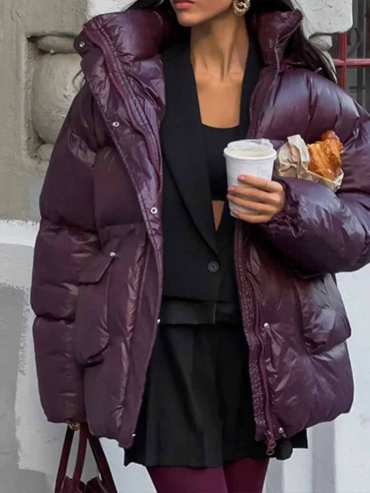 

LISM Elegant Solid Loose Zippers Warm thick Parkas Coat for Women Casual Long Sleeve Hooded Jackets 2025 Winter Parkas