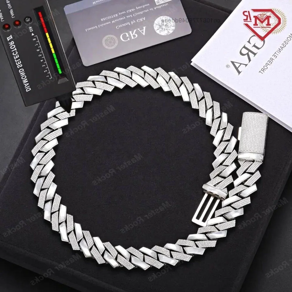 

Хип-хоп 18 мм кубинская цепочка Iced Out ручной работы из стерлингового серебра 925 пробы с муассанитом кубинская цепочка с звеньями