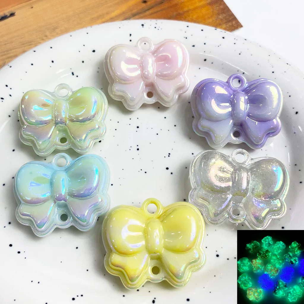 

Ювелирная фурнитура «сделай сам», AB цвета, блестящая Люминесцентная лента, узел, бант, акриловые подвески для ожерелья, подвески, жвачка для бисероплетения, 30 шт. 29*35 мм