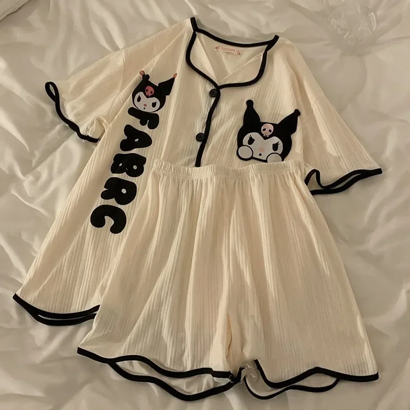 Sanrio Kuromi Pochacco-Conjunto de pijamas para mujer, ropa de dormir holgada de manga corta, pantalón corto, ropa de casa de dibujos animados, regalo