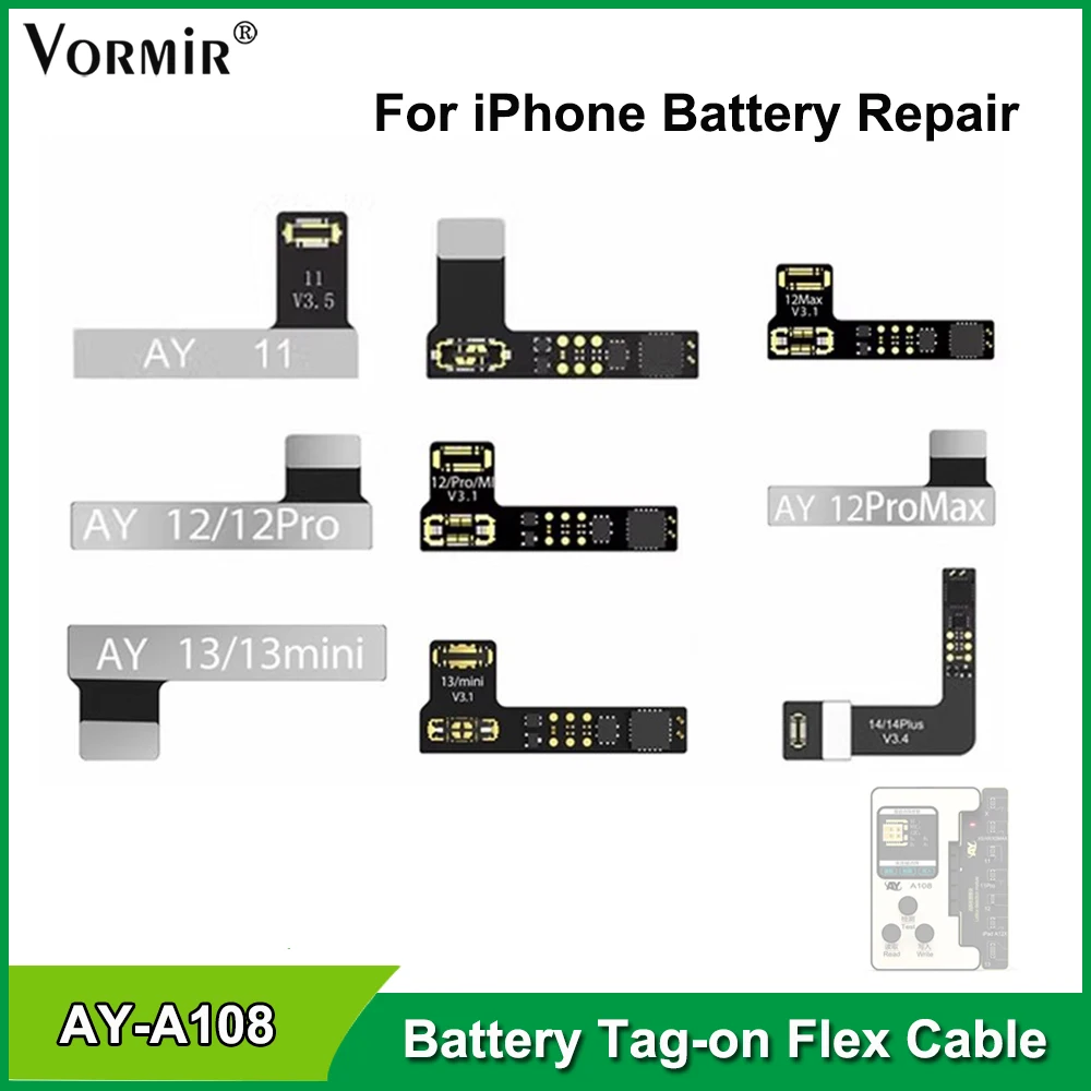 Câble flexible AY A108 pour iPhone, étiquette de batterie, message courageux, pop-up, pas d'outils de réparation de soudure, adapté pour iPhone 11 12 13 14 Pro MAX