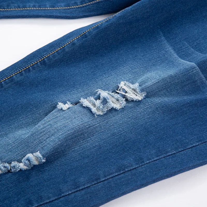 Hot Sale Cotton Denim Maternity Skinny Jeans Ripped Holes Contrast Stitching Pockets Slim Pencil Pants for Pregnant Women view 6