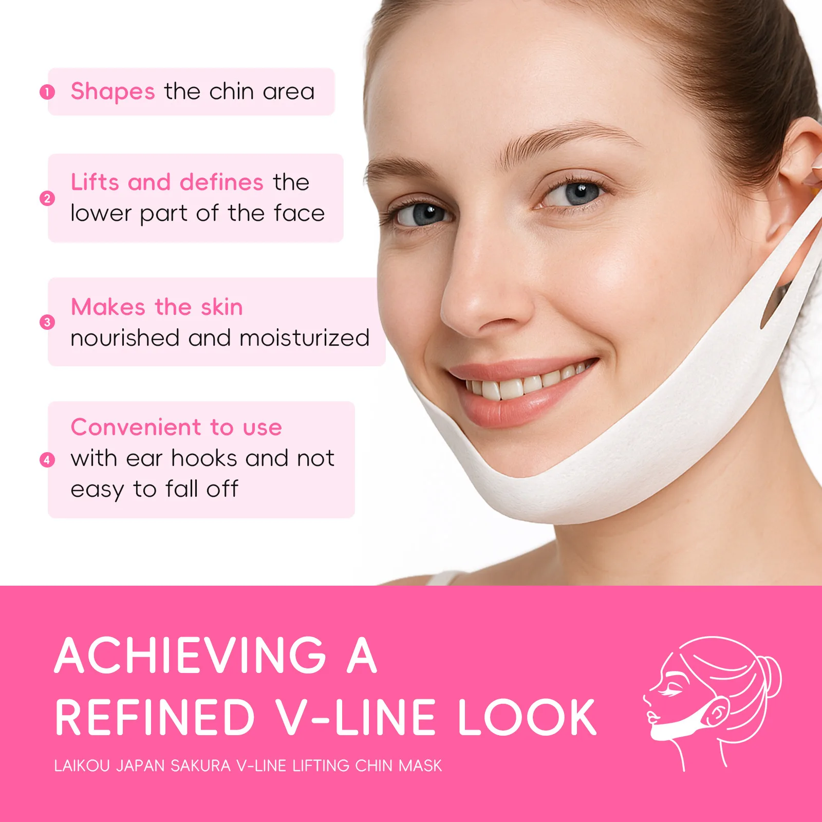 

LAIKOU Japanese Sakura V Face Lifting Mask, Firming Sheet Mask for Double Chin, Anti Wrinkle Slimming Face Mask 25g