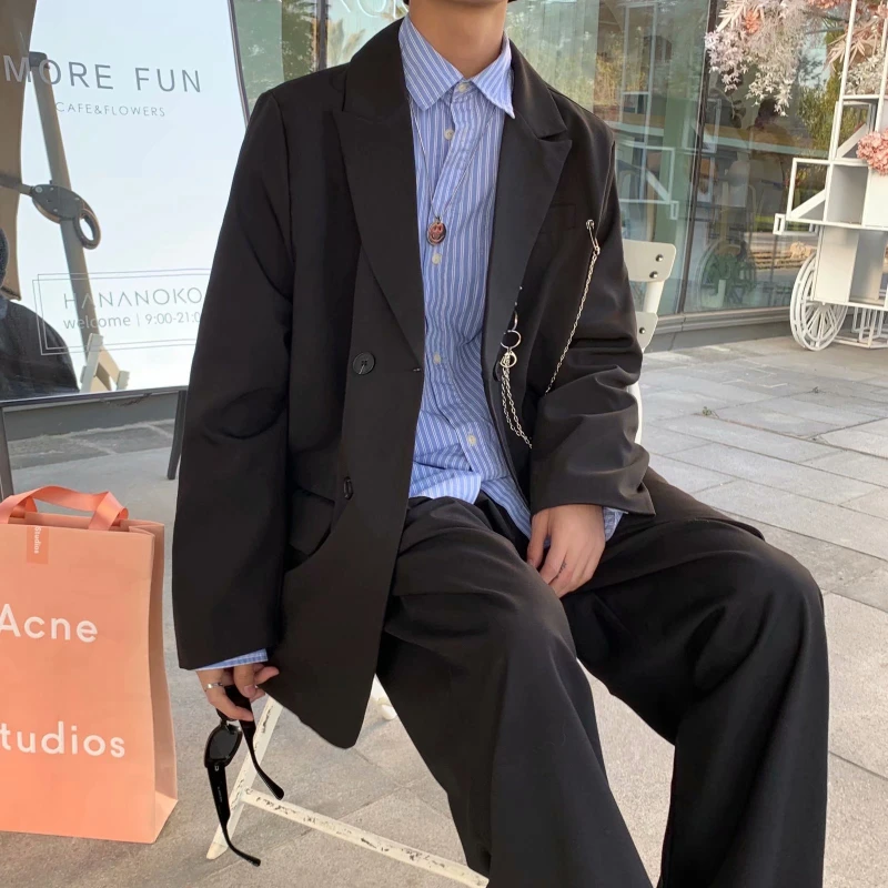 

Blazer Men High Street Advanced Fashion Chain Spring Autumn Solid Color Handsome Japanese Style Teenagers All-match Baggy Casual