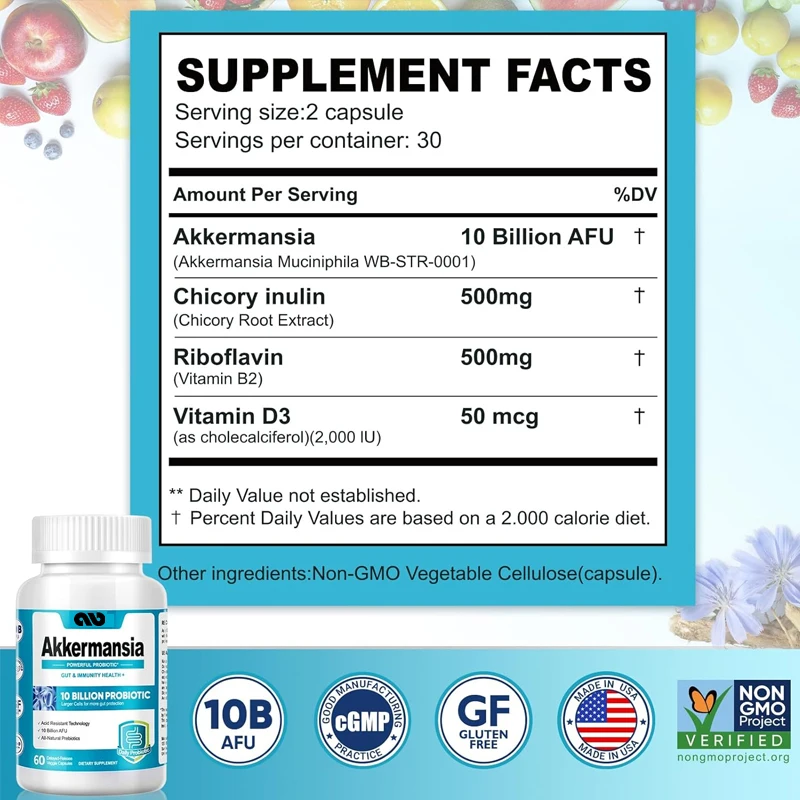 Akkermansia Muciniphila Probiotics High - Probiotics that promote digestive and immune health -10 billion AFU+organic prebiotics