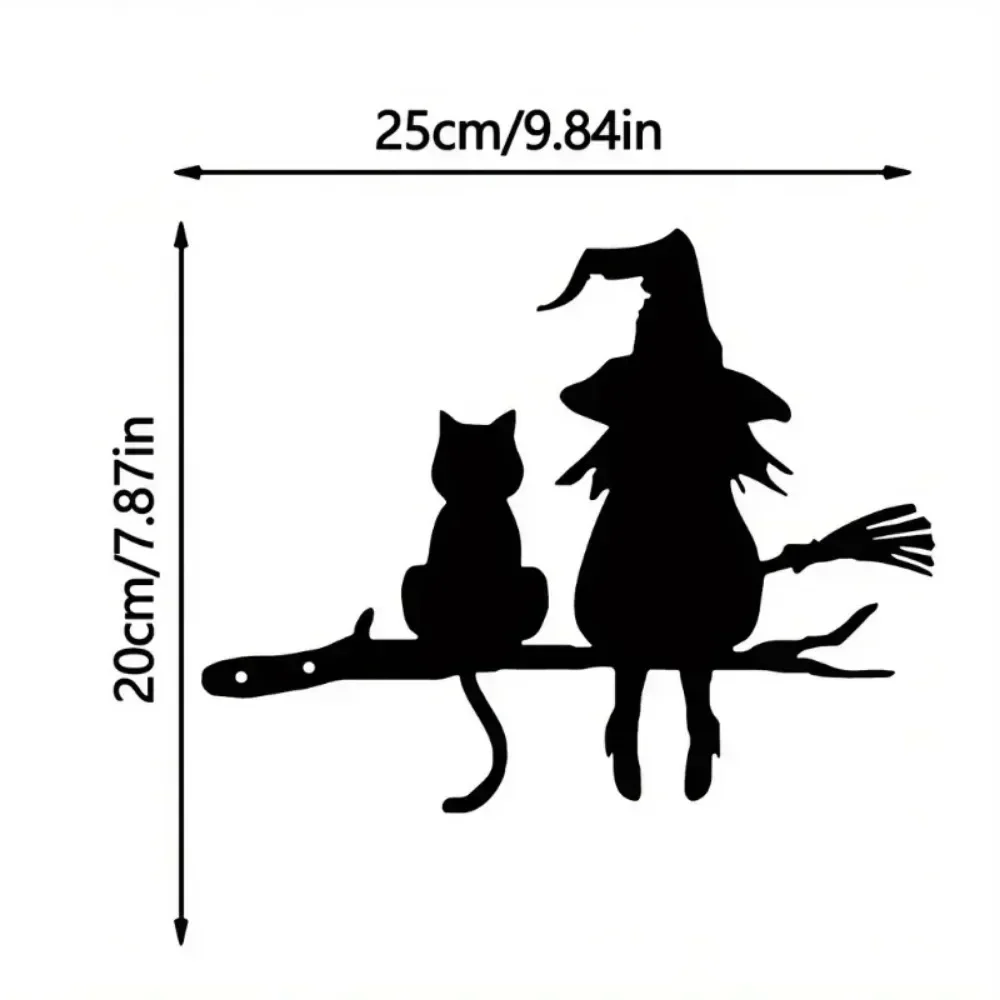 1pc Iron Silhouette Cute Witch and Cat Garden Stake Yard Art Decor - For Garden Lawn Courtyard. Tree Stump Plug-in