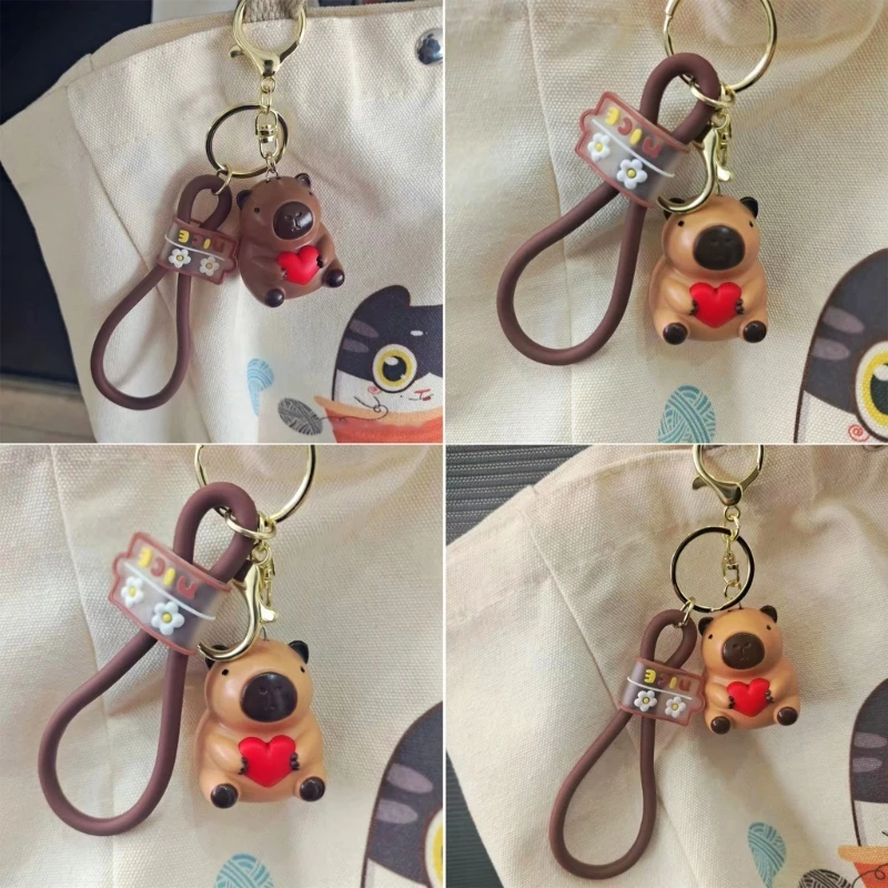 Sound Emitting Capybara Keyring Hanging Ornament Voice Activated Animal Pendant Keychain Stylish Bag Accessory for Her