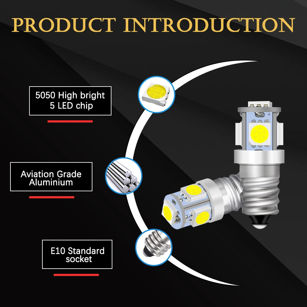 5PCS  E10 3V 4.5V 6V 9v 12V 24V 5SMD 5050 LED flashlight torch bulbs led flashlight bulb light Head lamp bulb 3000K 6000K