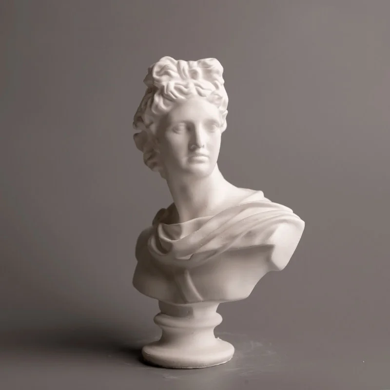 

Apollo, a Greek mythological figure, plaster sculpture, decorative piece for living room and home.