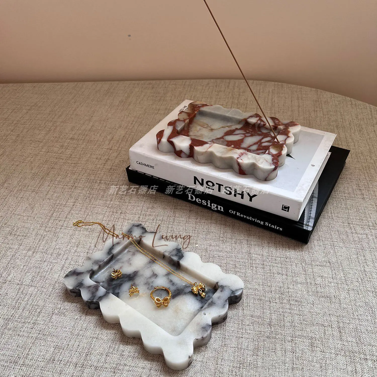 

French Luxury Rosso Levanto Calacatta Violet Marble Incense Holder Tray Artistic Home Decor for Living Room Desktop