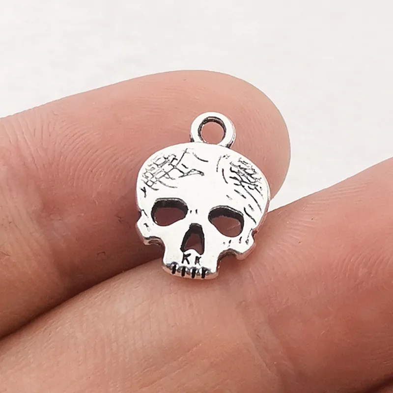 15pcs Charm Dangles 15x11mm Skull Charms For Jewelry Making DIY Jewelry Findings Antique Silver Color Alloy Charms Pendant