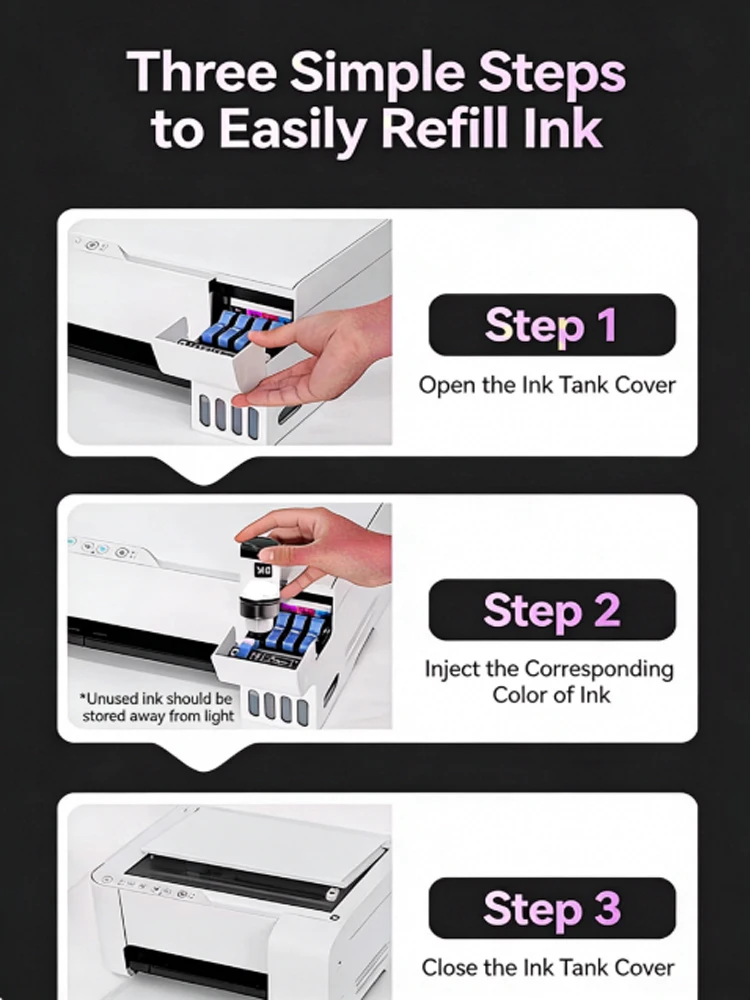 544 Nachfülltinte Premium-Qualität Farbstofftinte für Epson EcoTank L1210 L3110 L3150 L3210 L3250 L3251 L3260 L5290 Drucker – Detail 2