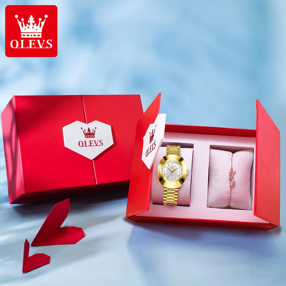 OLEVS 7008 Women Watch Luxury Quartz Wristwatch Tungsten Steel Waterproof Luminous Day Date Watches For Women Bracelet Set